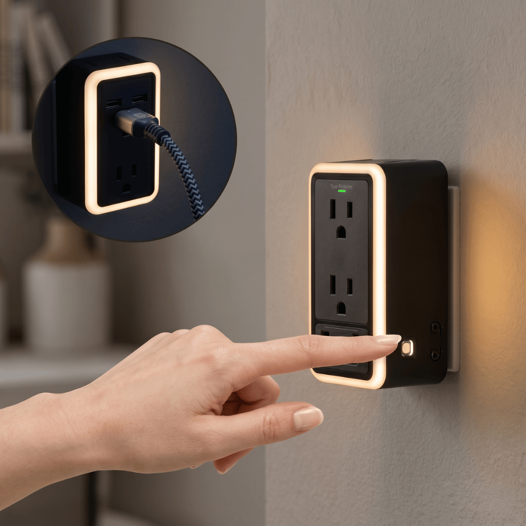 Modern Smart Night-Light Multi-Outlet Wall Extender