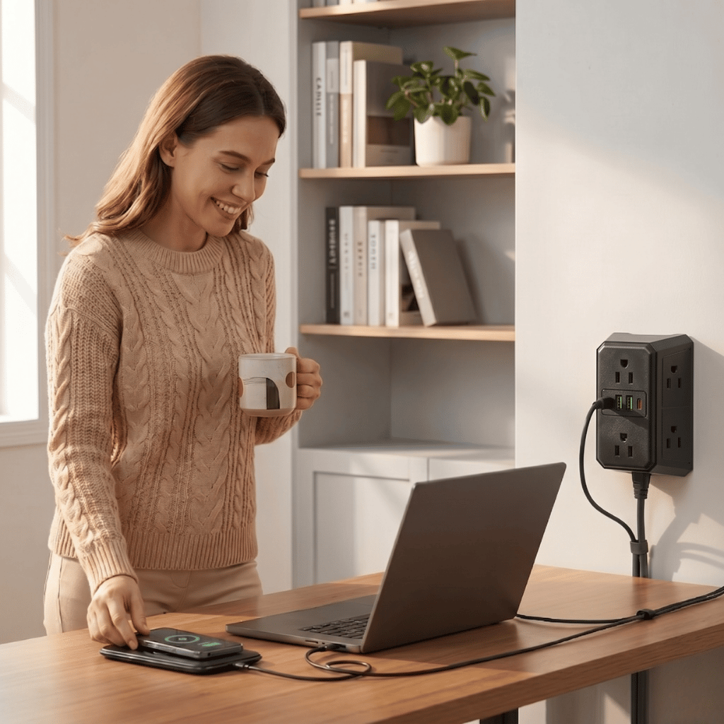 Modern Smart Night-Light Multi-Outlet Wall Extender